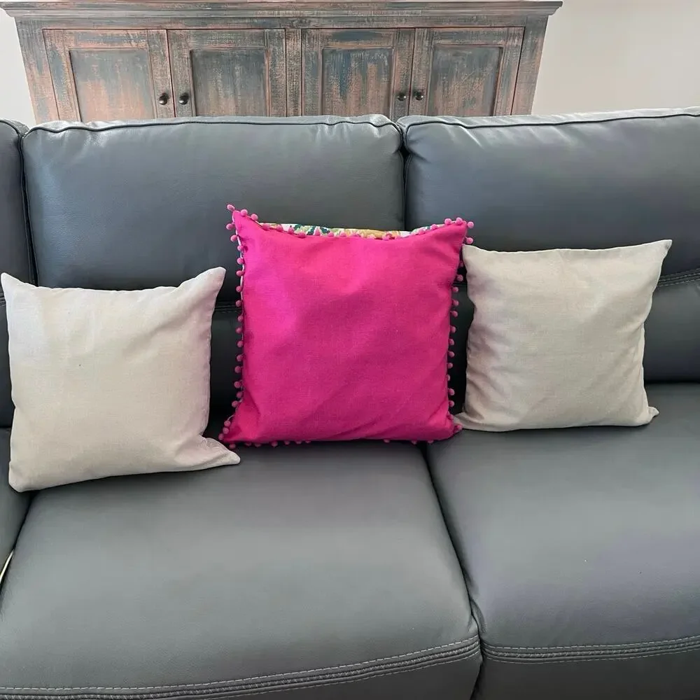 Pineapple Throw Pillows Flamenco Pom Pom Trim Tropical Beach Decor
